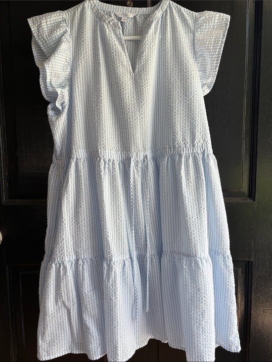 Time and Tru Dresses & Skirts - Time & Tru Light Blue Seersucker Tiered Dress